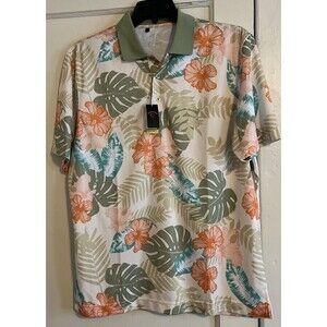 Monterey Club Golf Shirt Men's L Sage Polo Moisture Wicking Dry Swing Tropical